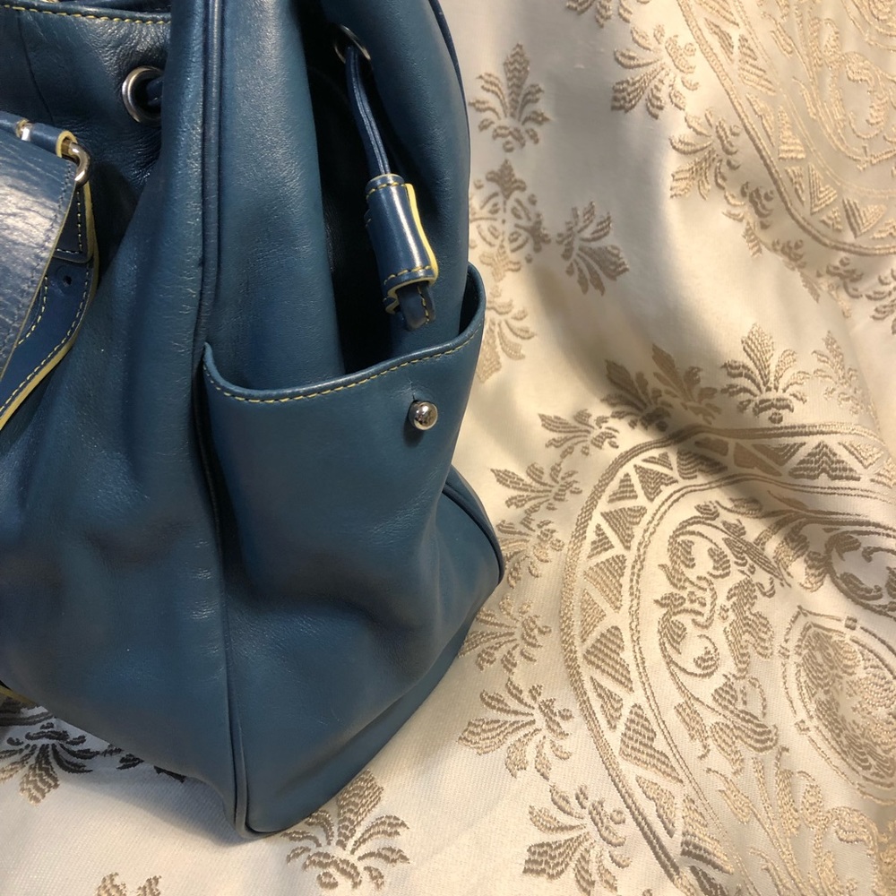 Kenneth Cole Blue Leather Carry-all Tote - Picture 7 of 10